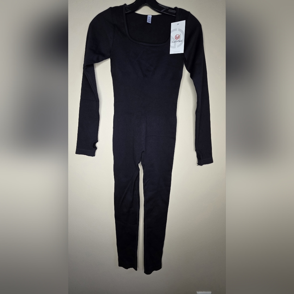 Get Mod Women's Black Long Sleeve Crewneck Bodysuit Jumpsuit Size Small